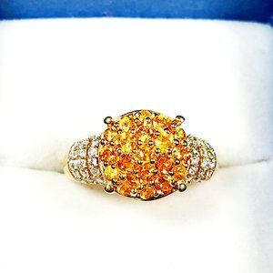 Premium Spessartine Garnet & Moissanite cocktail ring in 14K YG/925SS sz8 1.75ct